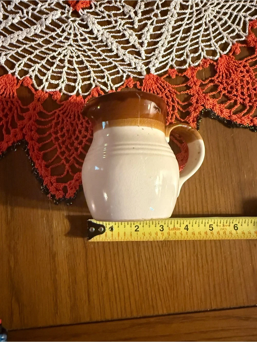 Vintage Brown & Cream Stoneware Pitcher Crazed Glaze Farmhouse Pottery